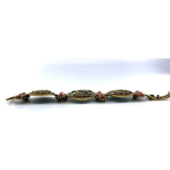 Egyptian Revival Bracelet 7" Unsigned Statement PIece Vintage Metal Plastic - Picture 10 of 11